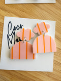 Sadie striped peach and orange dangle earrings by Coco and May on display card, lightweight statement acrylic earrings Australia
