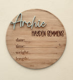 Engraved newborn plaque with name, date and time of birth