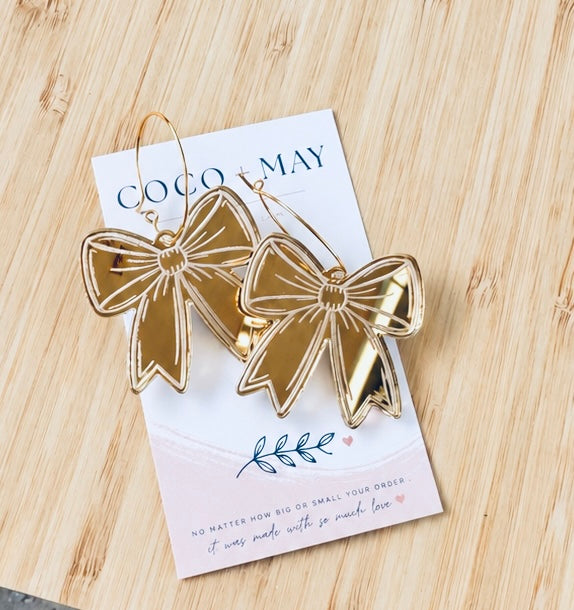 Mirror Gold Bow Earrings | Statement Christmas Earrings