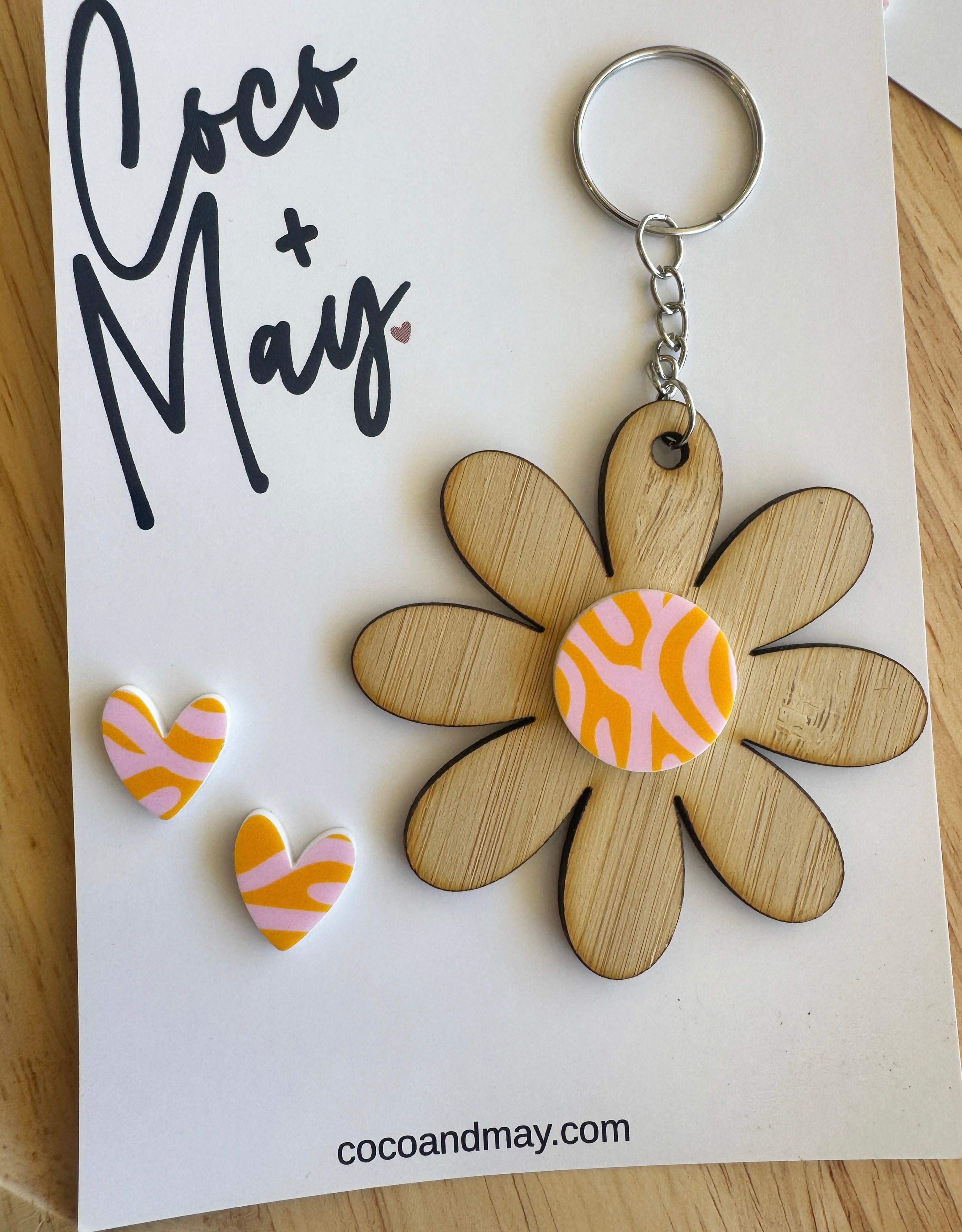 coco and may daisy keyring and matching flower earrings handmade gift set