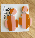 Nova abstract orange dangle earrings by Coco and May on display card, lightweight statement acrylic earrings Australia
