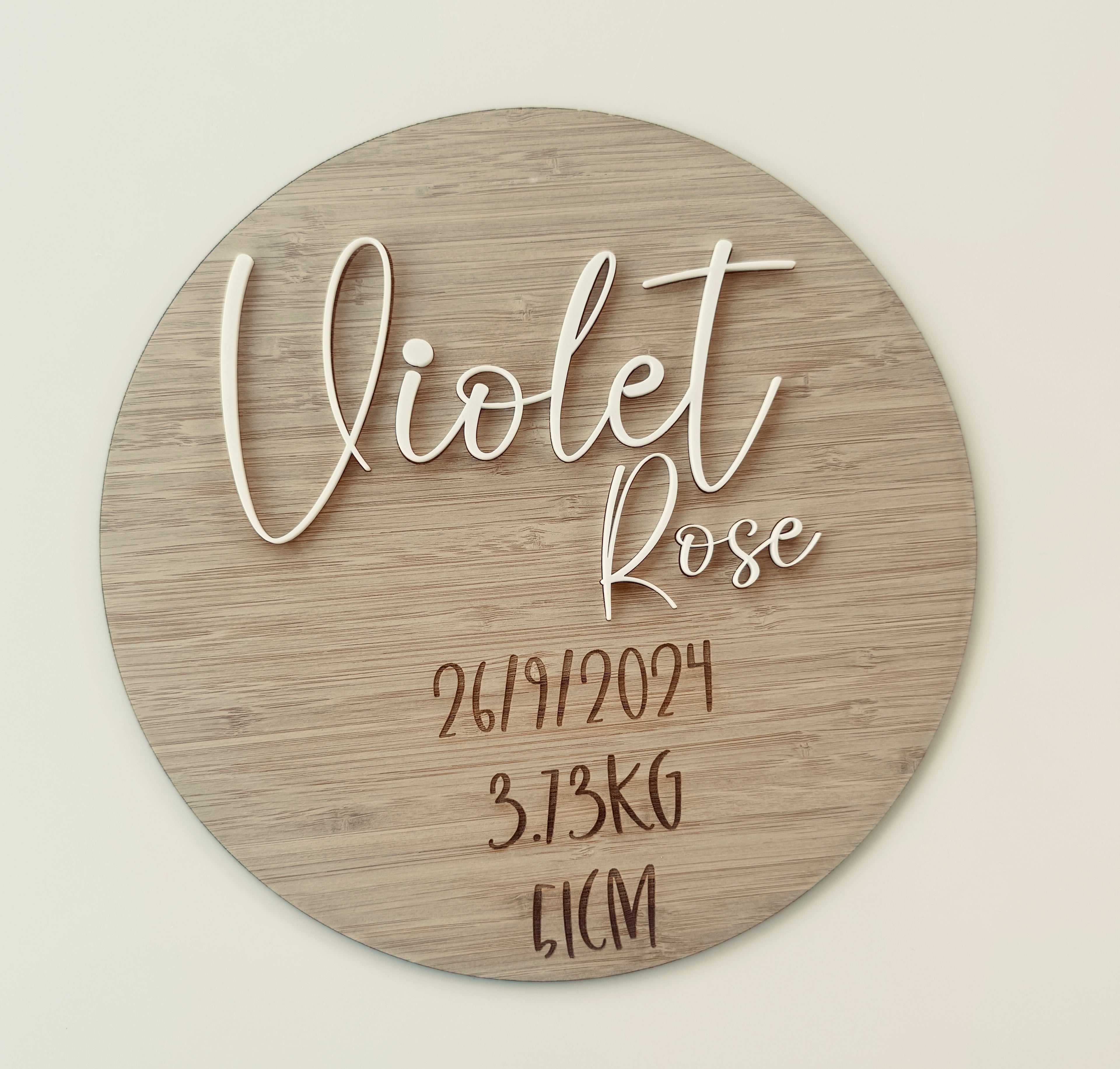 Engraved newborn plaque with name, date and time of birth
