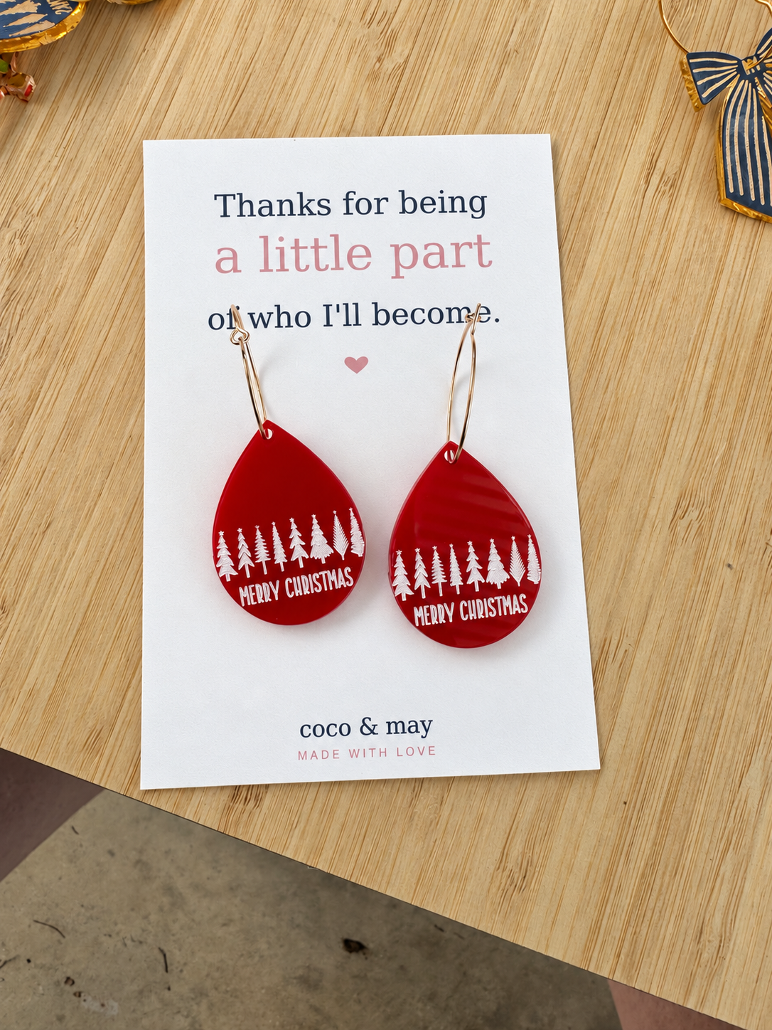 Red & White Teacher Appreciation Earrings – Teardrop Dangles
