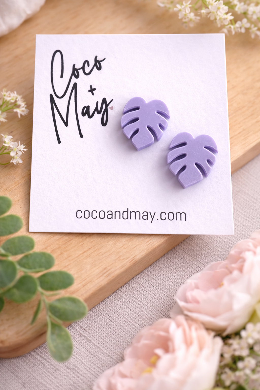 Lilac statement stud earrings lightweight acrylic by Coco and May Australia
