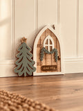 Coco & May wooden Christmas Elf Door decoration with miniature tree