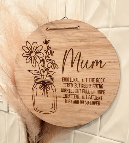 Personalised wooden plaque gift for Mum with engraved message"
