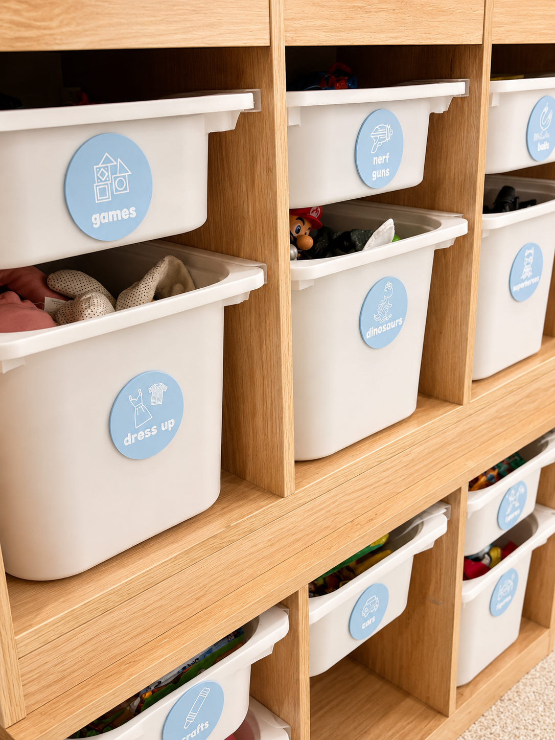 Playroom storage labels set of 12 personalised organisation tags