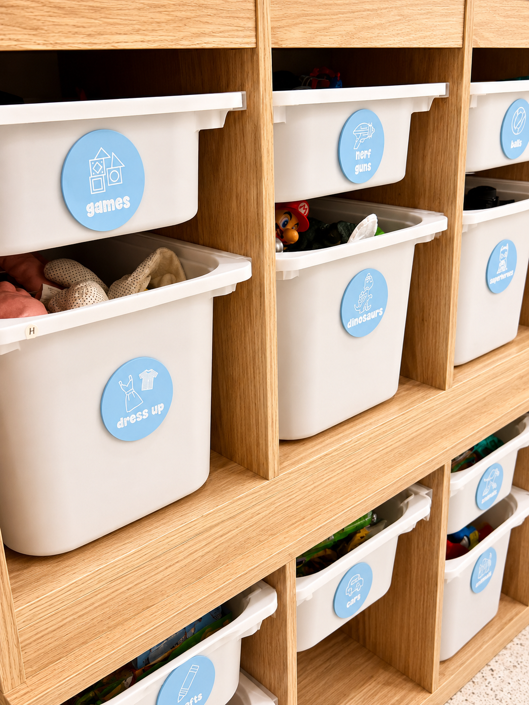 Playroom storage labels set of 12 personalised organisation tags
