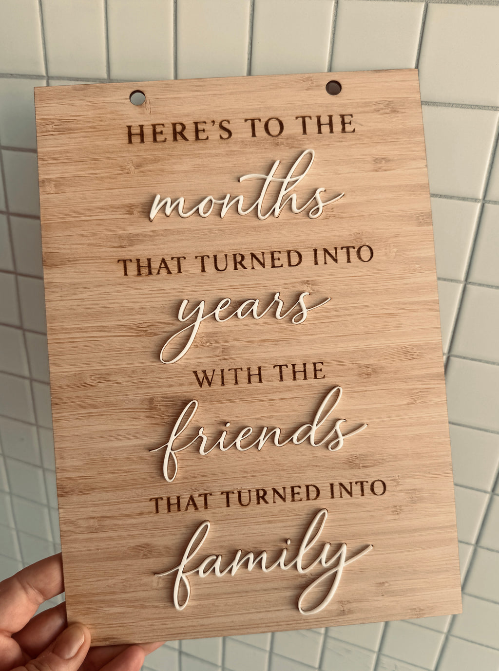 friends into family wooden plaque bamboo wall sign coco and may