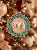 Coco & May personalised wooden Christmas wreath ornament with custom name and layered teal wreath