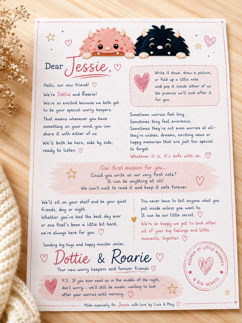 Roarie & Dottie Worry Keepsake Box | Handmade by Coco & May