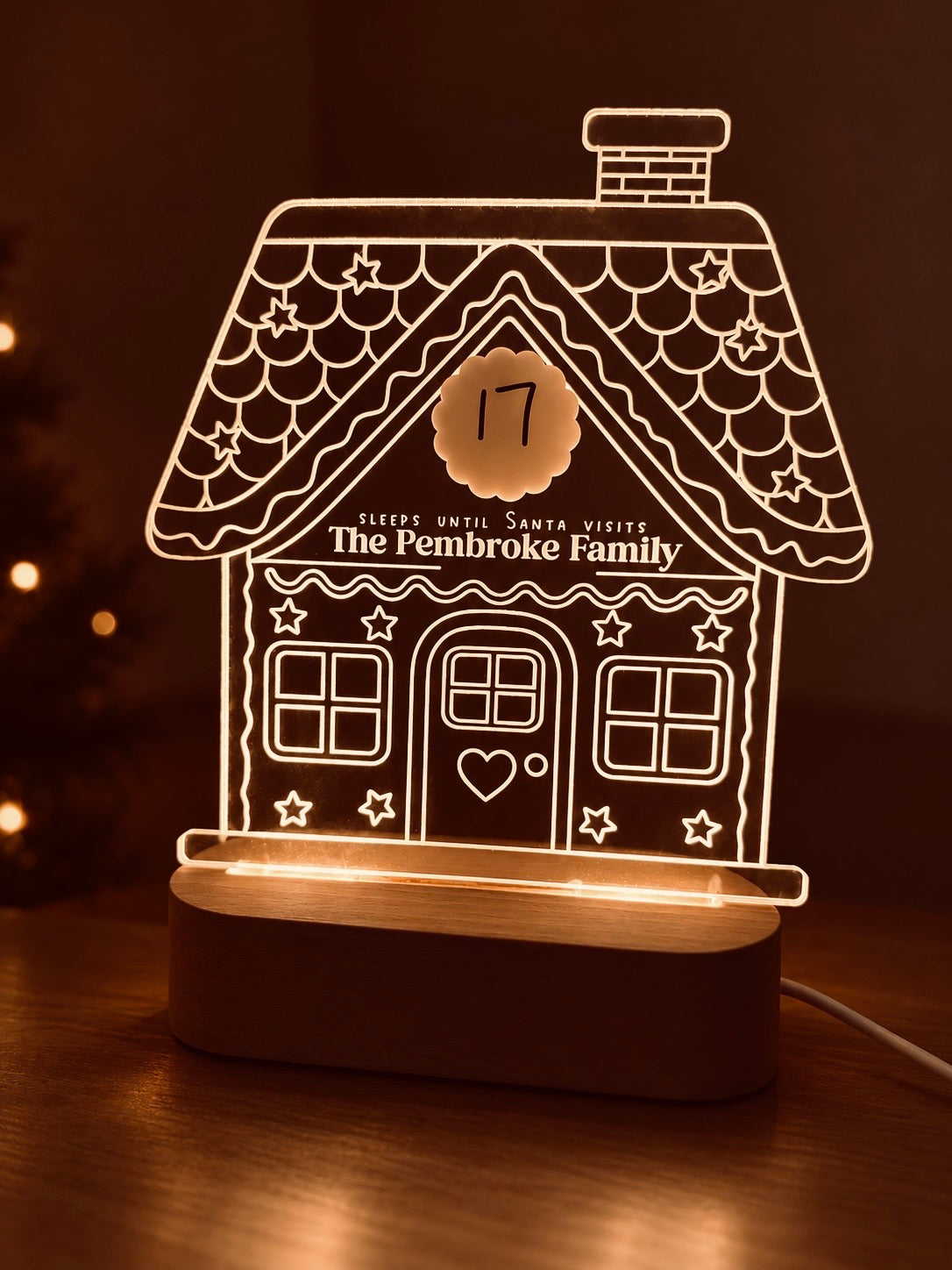 Coco & May Christmas Countdown Nightlight with illuminated acrylic Christmas house design