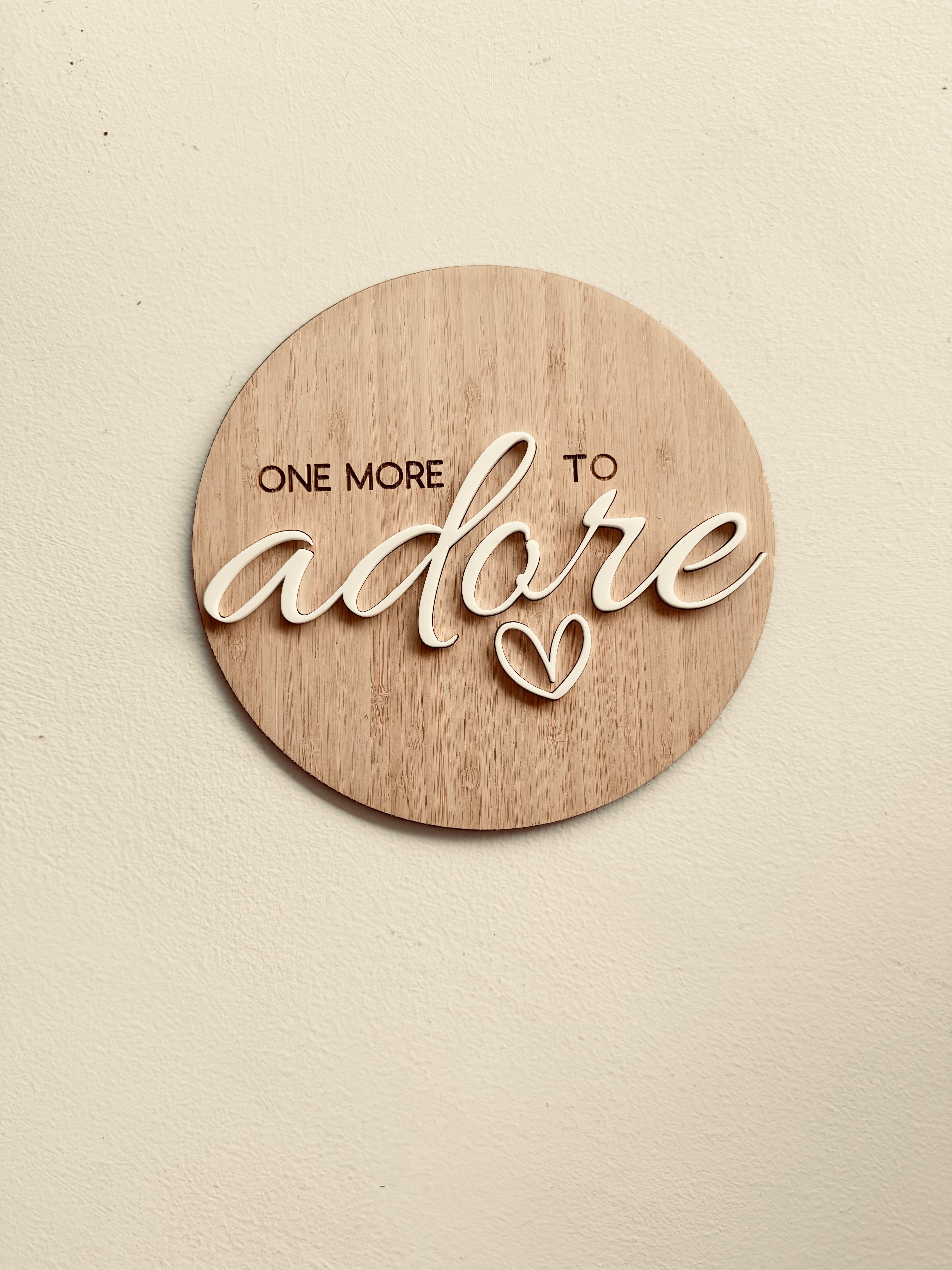 One more to adore baby announcement wooden plaque
Pregnancy announcement sign wooden baby reveal plaque
Newborn photo prop baby keepsake wooden sign