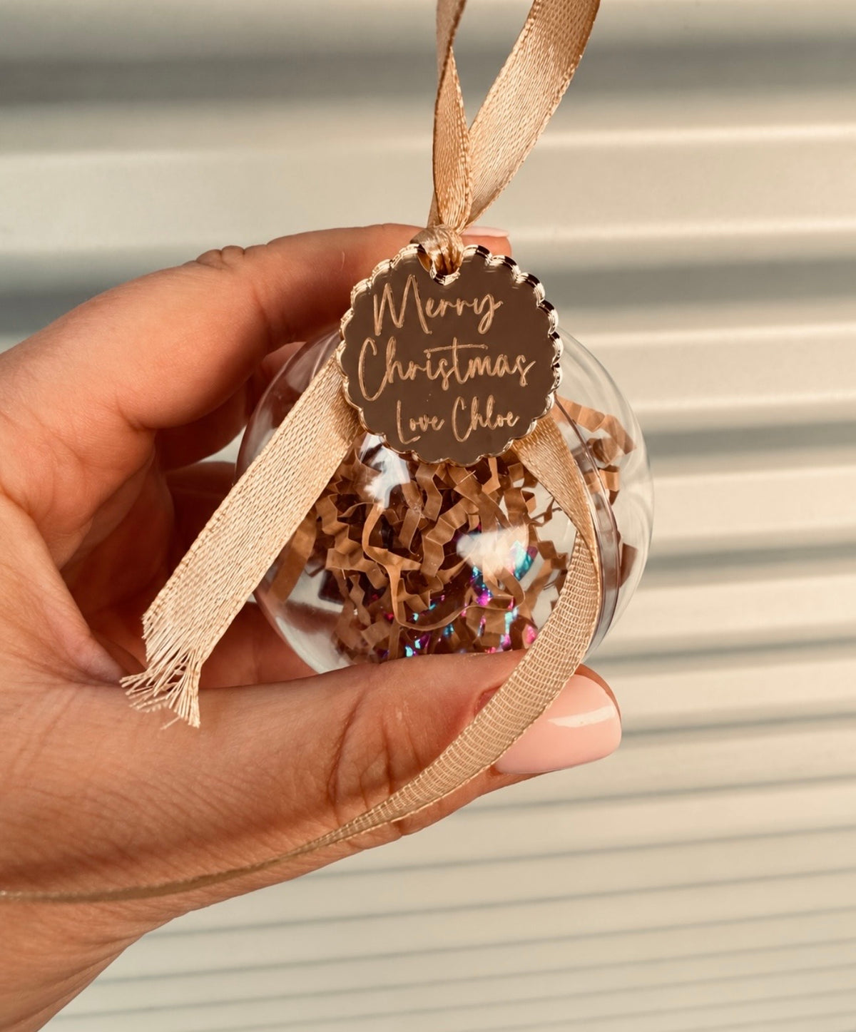 Clear and chunky gold acrylic Christmas tree earrings with matching Christmas bauble gift option by Coco & May