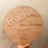 Engraved newborn plaque with name, date and time of birth