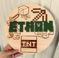 Personalised gaming door plaque with pixel style name and engraved gamer design by Coco and May Australia
