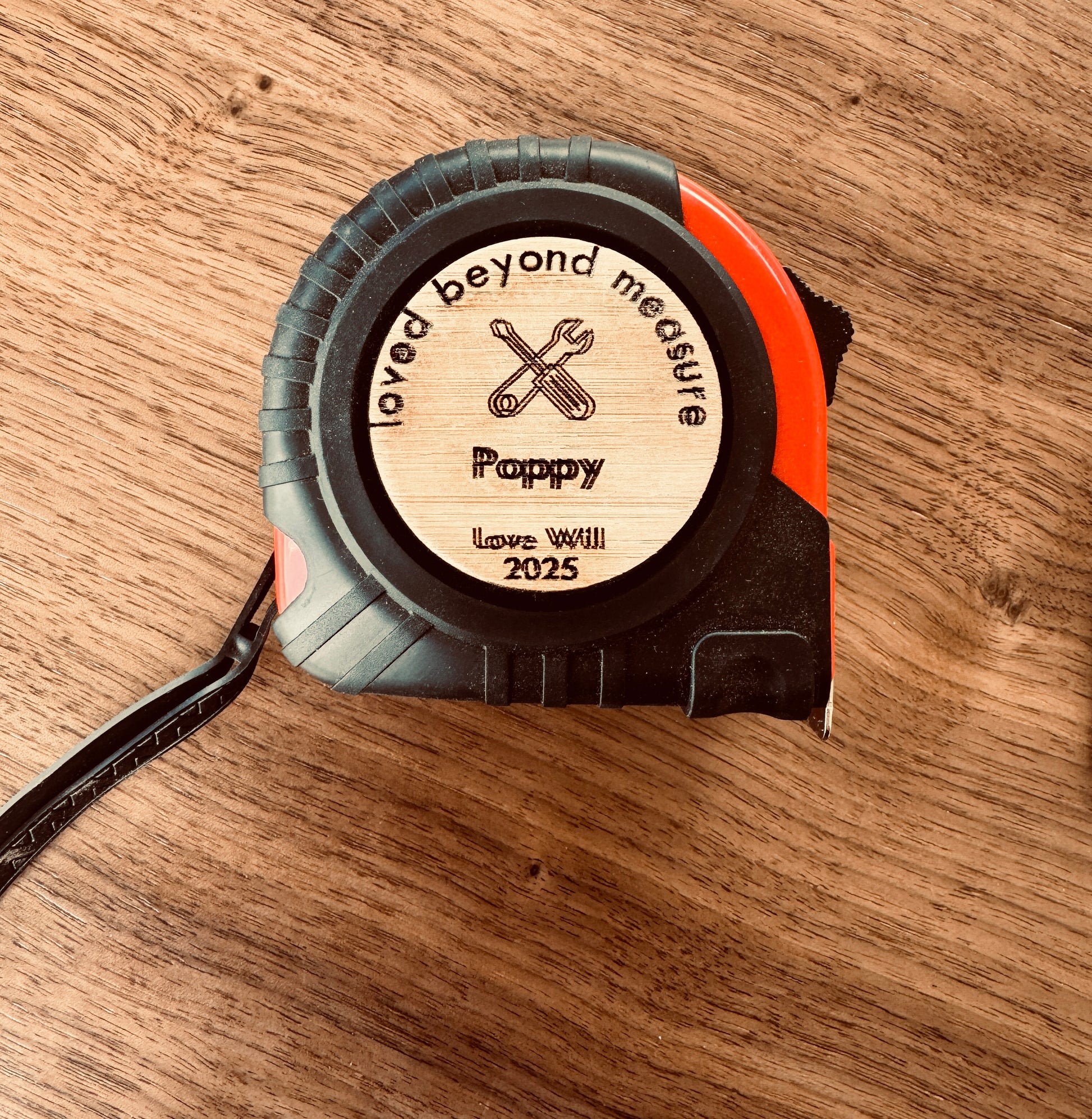 Handwritten Keyring Fathers Day/ Measuring tape - loved beyond measure