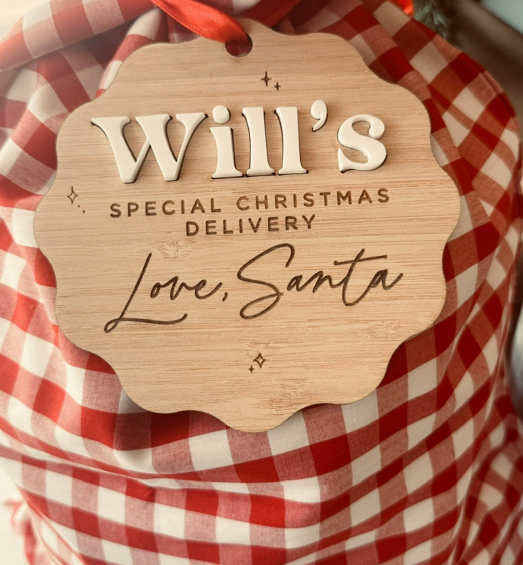 Coco & May personalised wooden Santa Sack Plaque with child's name and special delivery from Santa design