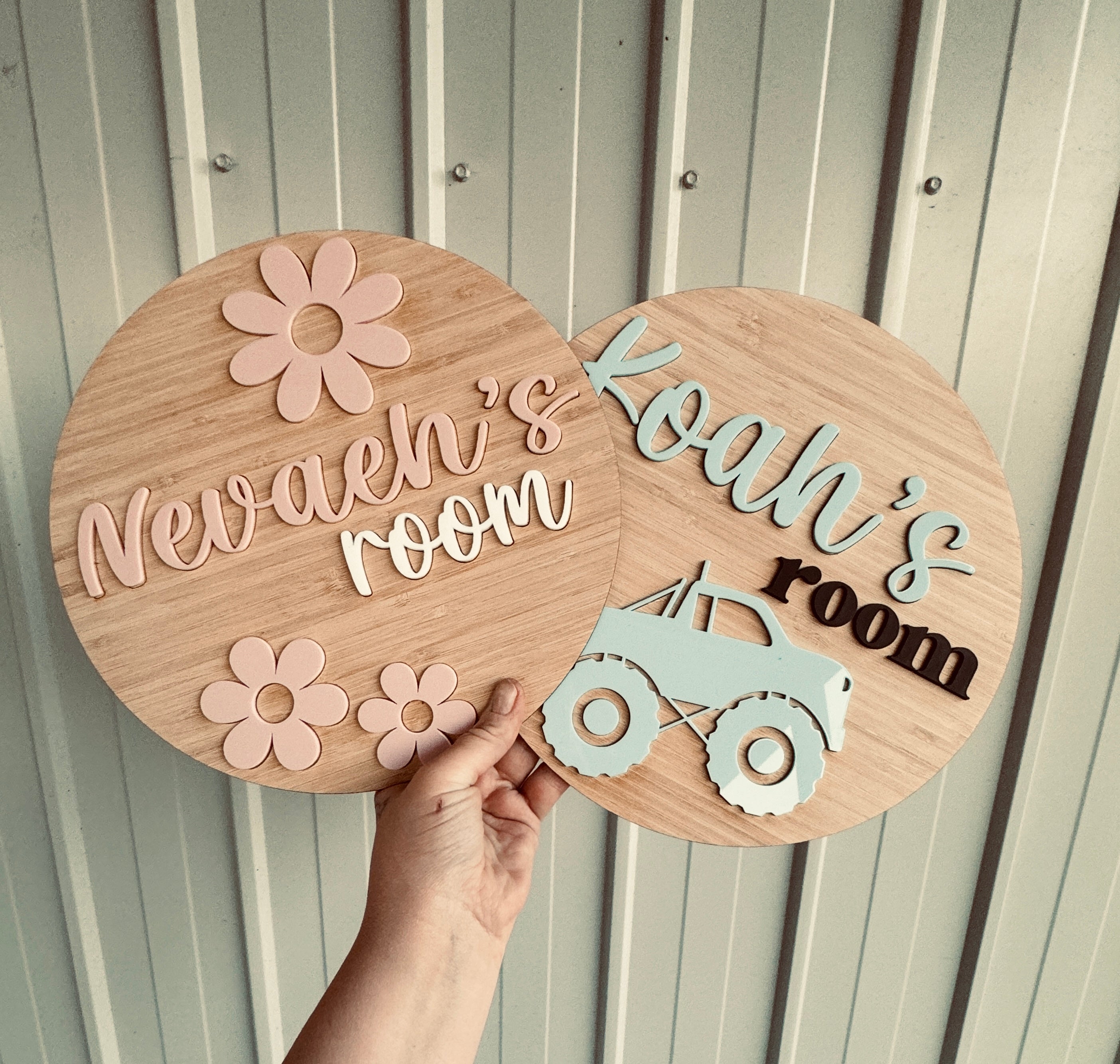 Personalised wooden door plaque for nursery