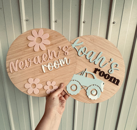 Personalised wooden door plaque for nursery