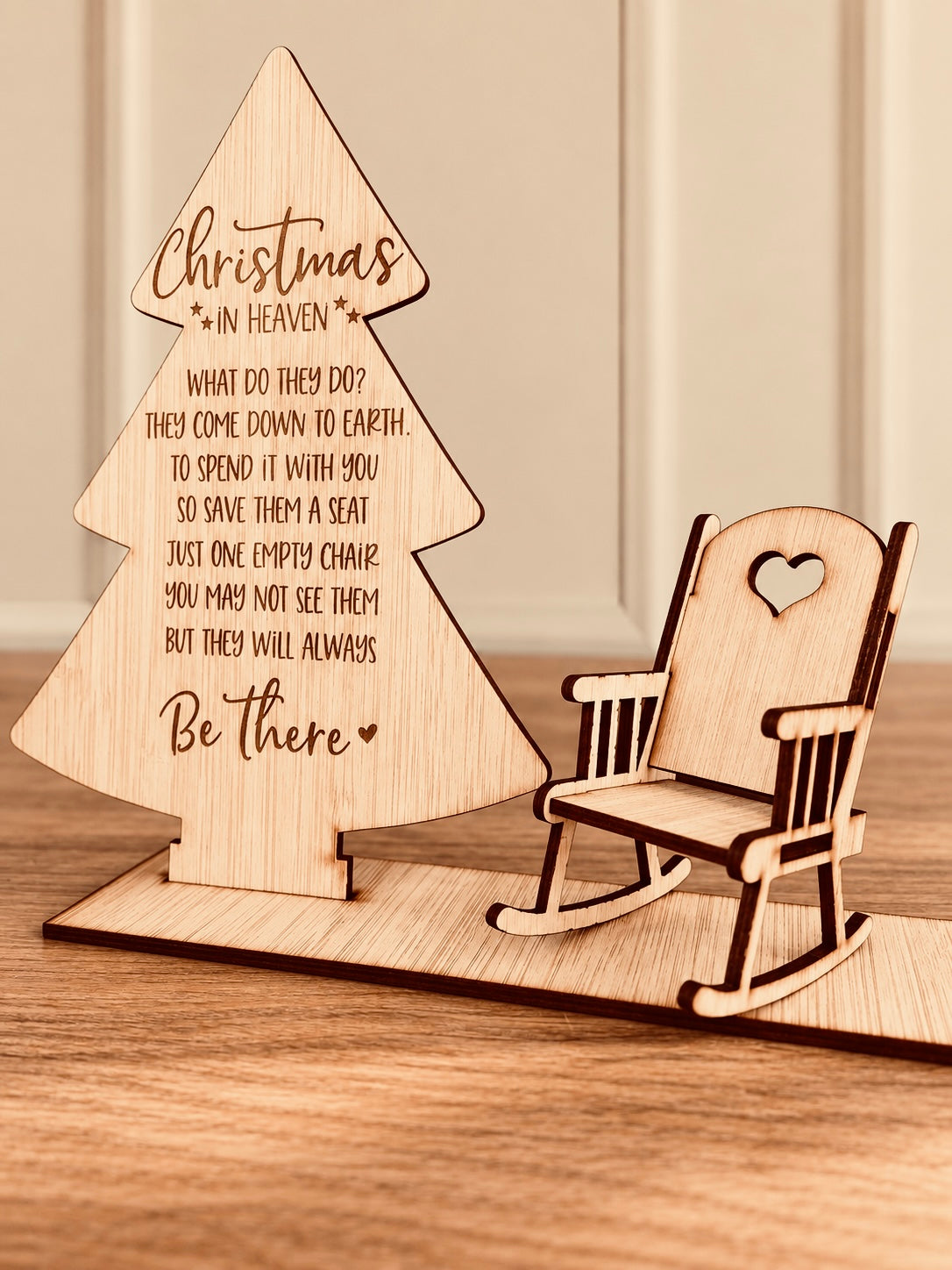 Coco & May Christmas in Heaven wooden memorial plaque with remembrance verse and rocking chair