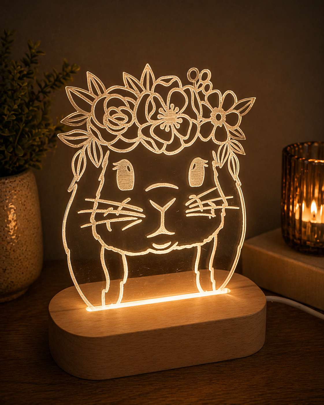 Floral bunny LED night light with colour changing base for nursery decor by Coco and May Australia
