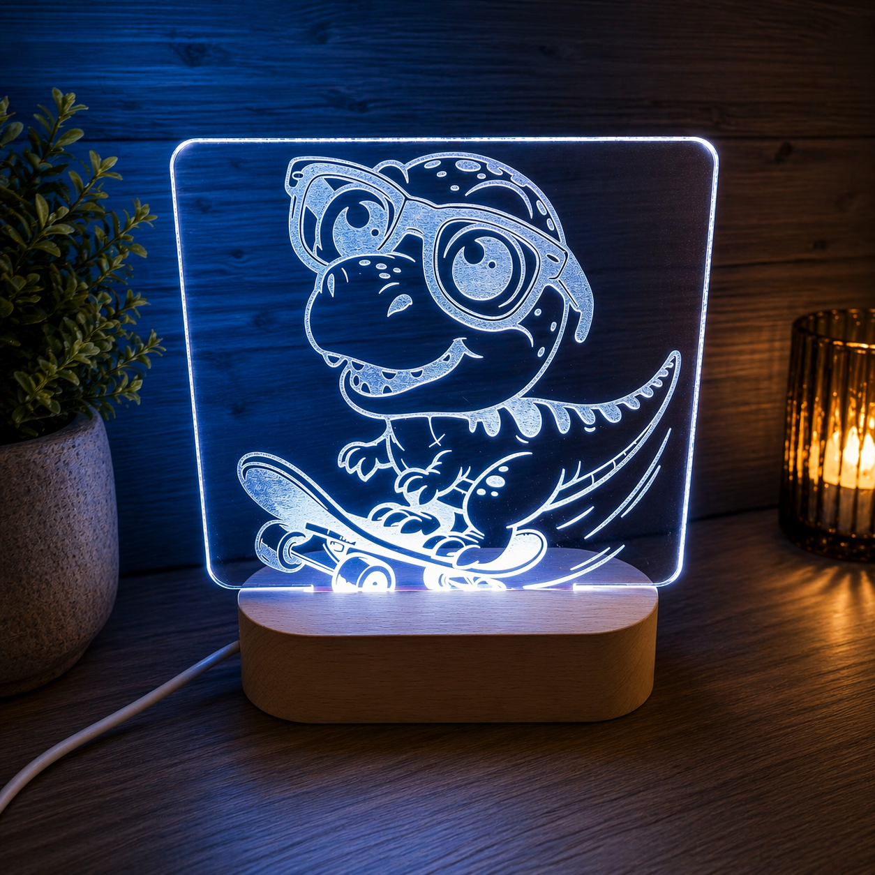 Dinosaur LED night light with colour changing base for kids bedroom decor by Coco and May Australia
