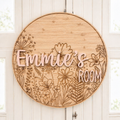 Personalised 3D floral door plaque with raised name by Coco and May, layered timber and acrylic custom name sign Australia
