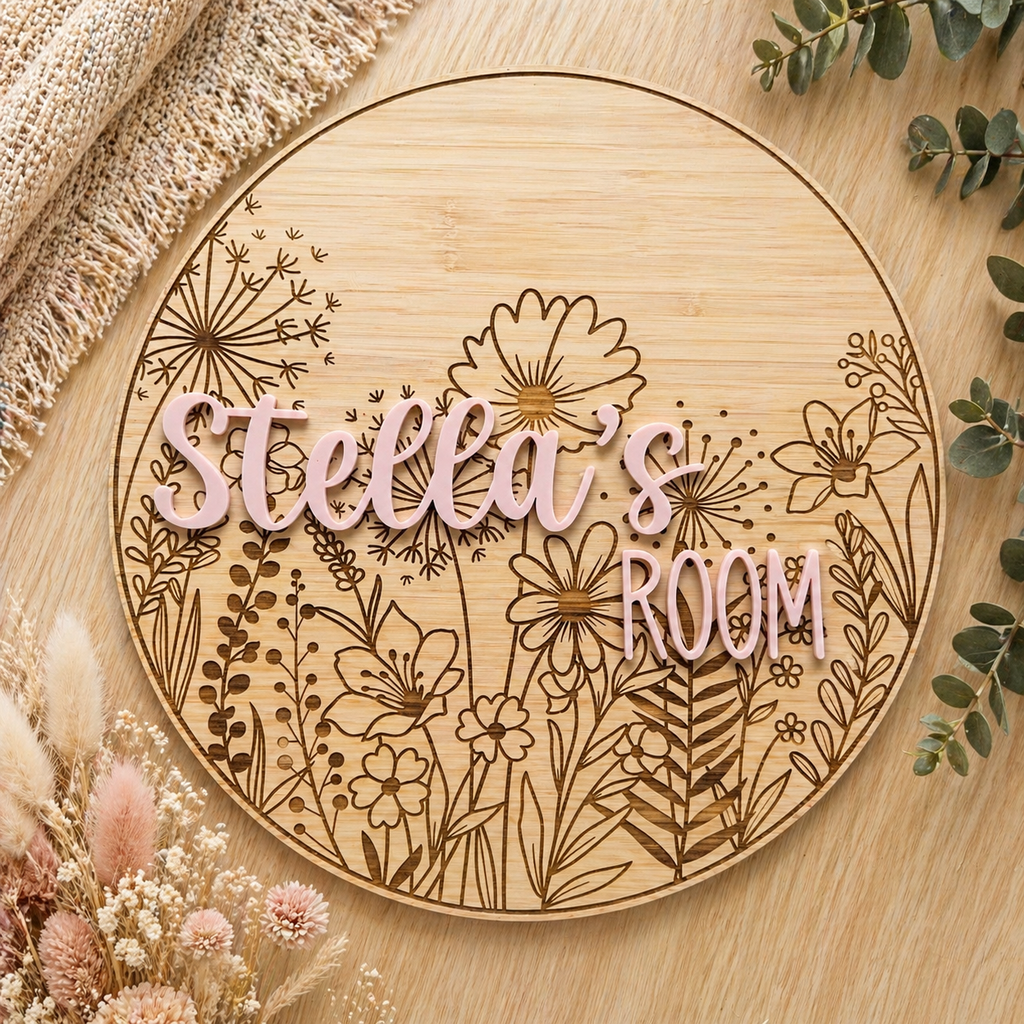Personalised 3D Floral Door Plaque | Custom Layered Name Sign Australia | Coco & May