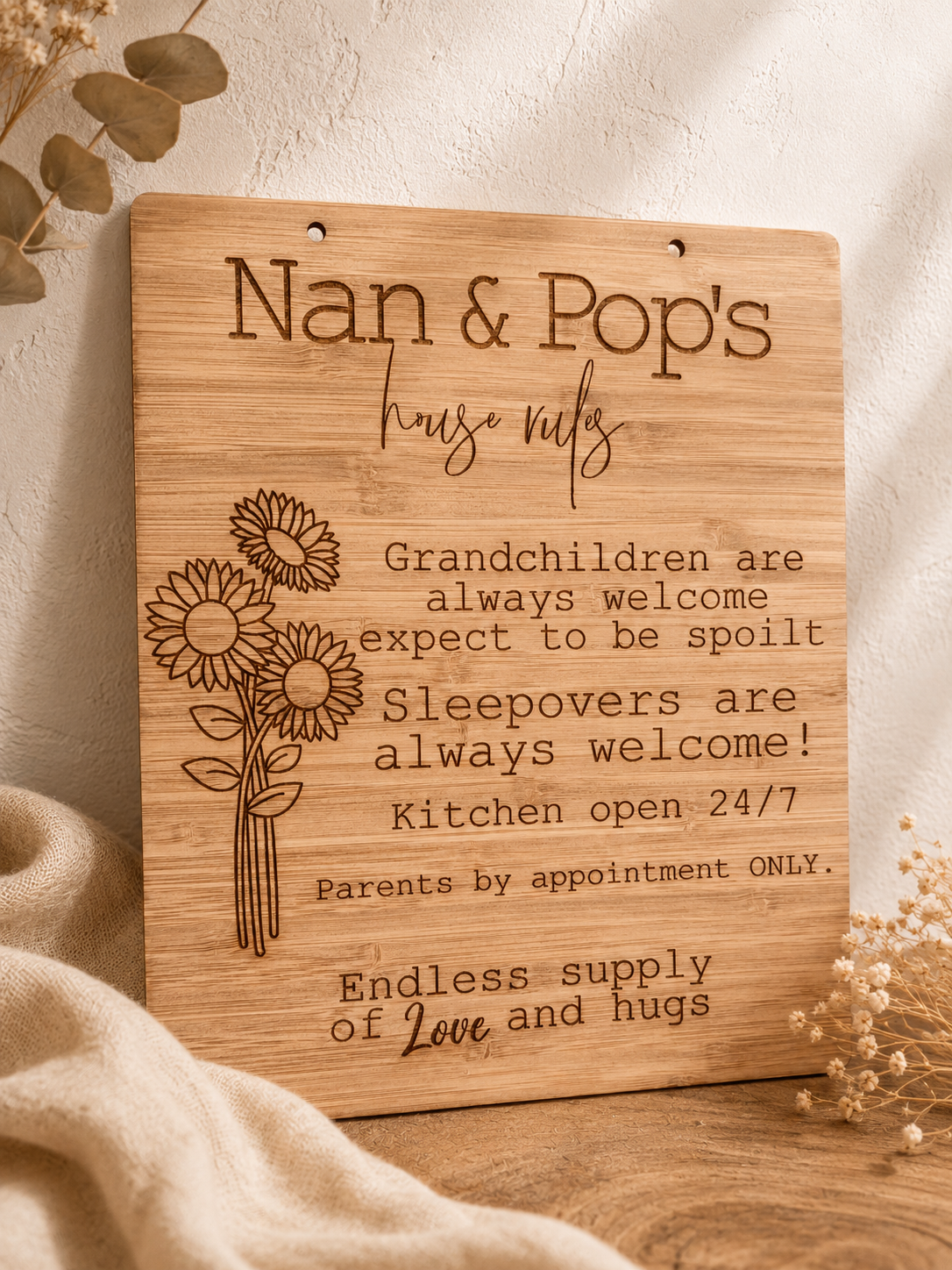 Nan & Pop’s House Rules Plaque | Grandparents Gift
