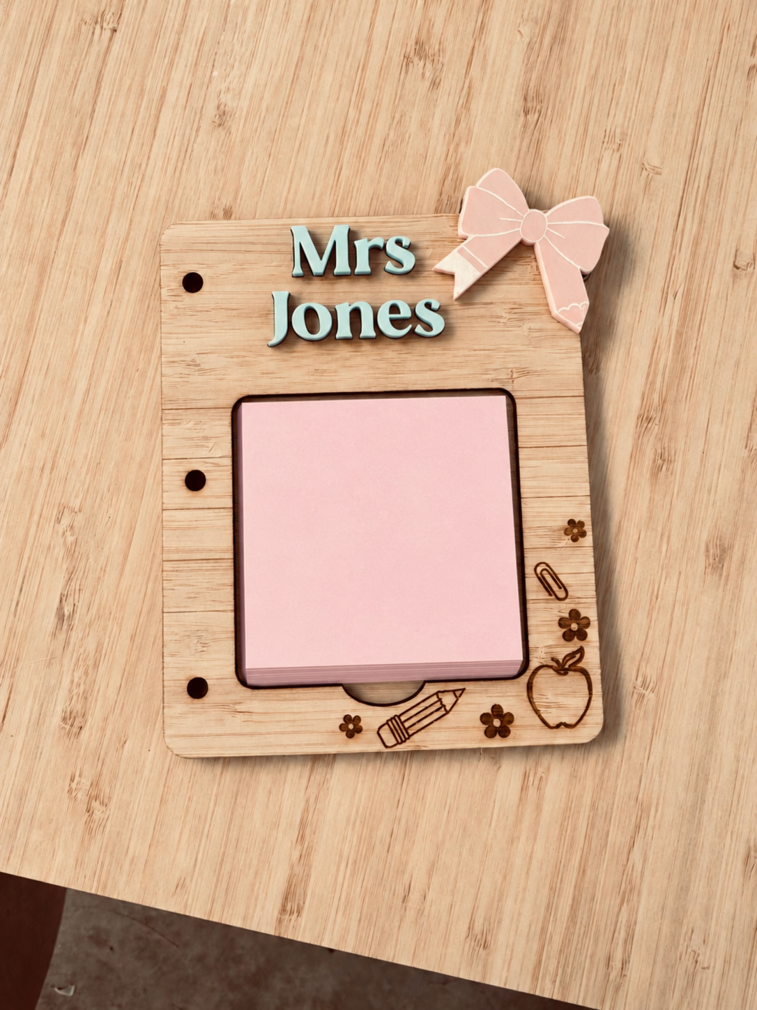 Personalised Wooden Sticky Note Holder | Teacher Gift