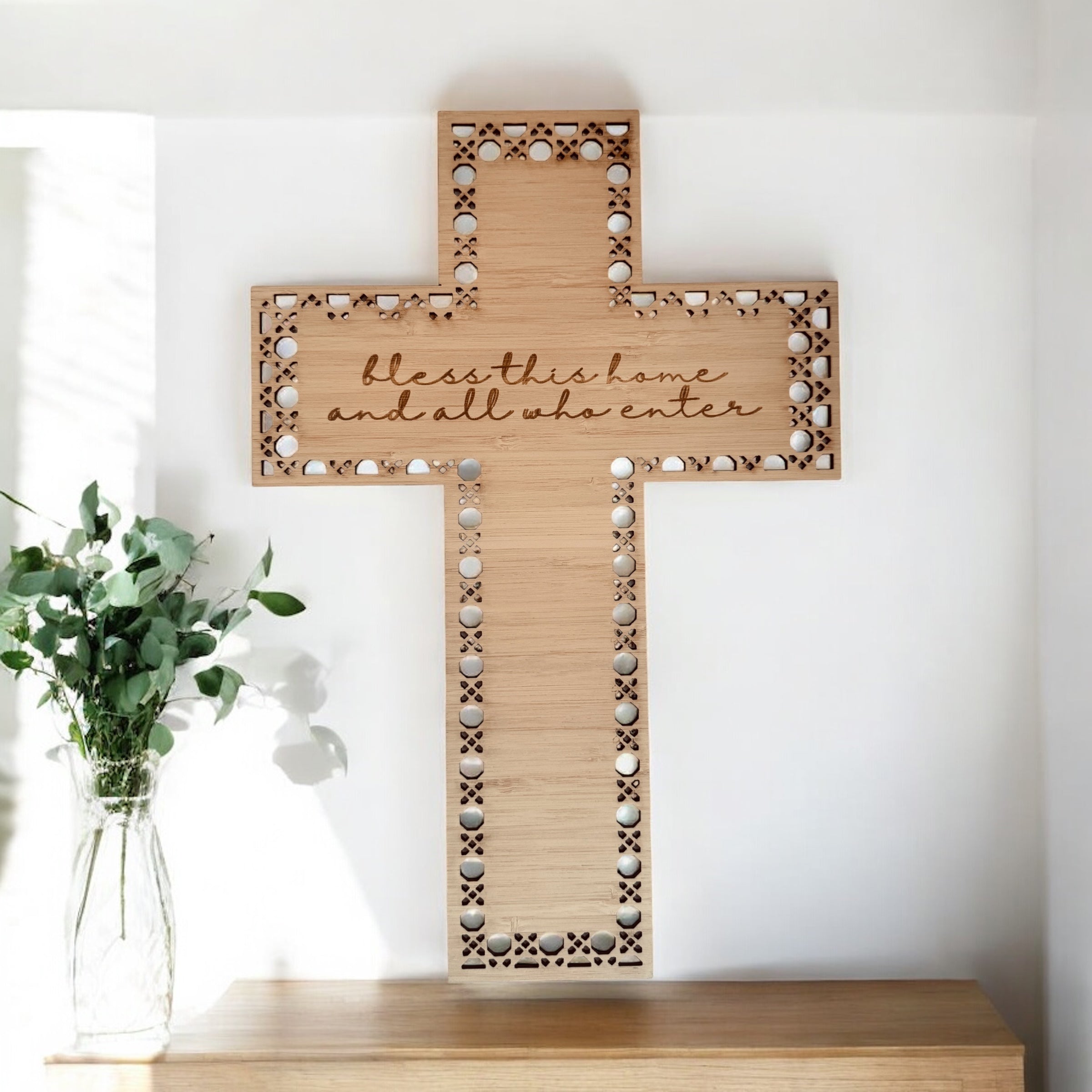 bless this house and all who enter cross christian wall decor coco and may