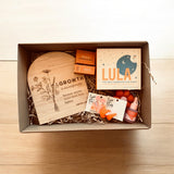 Handcrafted personalised Coco & May gift box with earrings, plaque, sweets and car diffuser – 