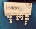 Personalised family birthday calendar with hanging wooden tags
Custom wooden birthday reminder board with family name
Family birthday calendar plaque with engraved name and tags
